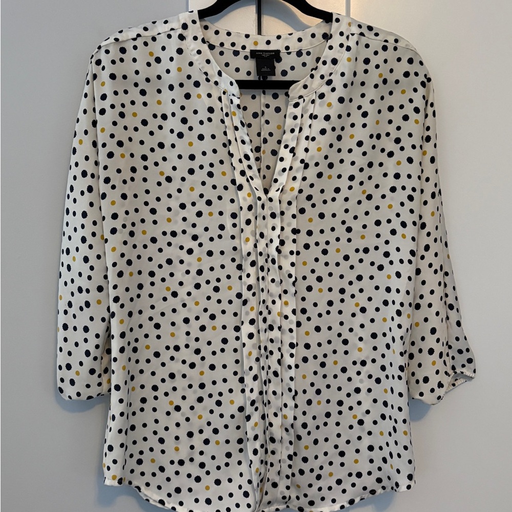 Ann Taylor Polka Dot Blouse - Black, White, Gold